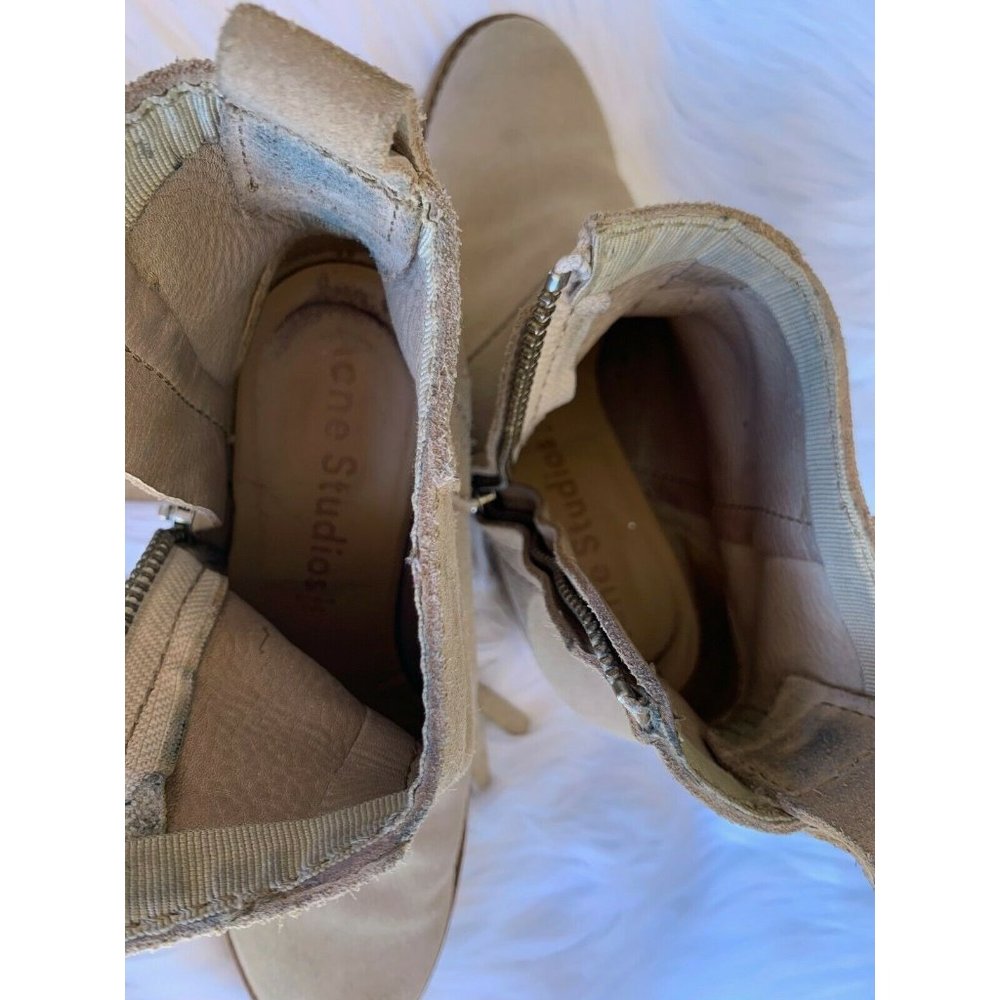 ACNE Studios Taupe Beige Pistol Side Zip Ankle Heel Boots Size EU 37 US 6 - Picture 8 of 8